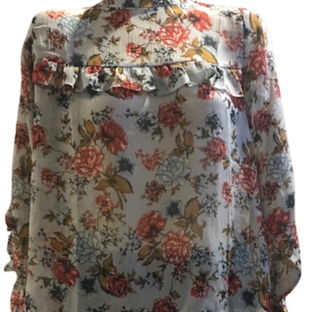 True Destiny Pale Blue Sheer Ruffle Blouse